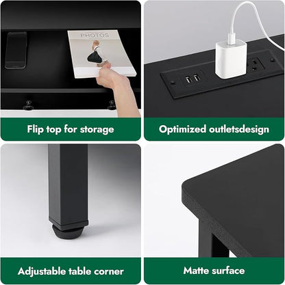 27" LED Nightstand Set 2 with Charging Station & 3 Drawers, Black | Solid Wood and Steel Frame, 2 AC Outlets, 2 USB Ports, RGB App Control, Open Storage, Adjustable Feet, for Bedroom or Office