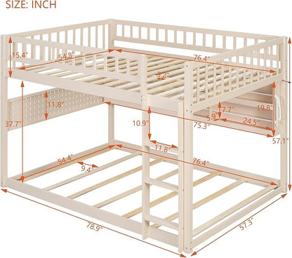 Merax Full Over Full Bunk Bed,Wood bunk Bed with LED,Bed with Integrated Shelving, Color-Changing Lights and Pegboard, Full Over Full, Beige