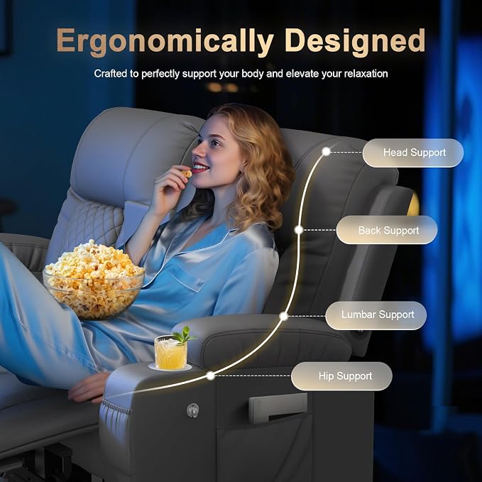 Recliner Sofa Set, Loveseat Recliner Couch and Recliner Chair with Heat & Massage, Home Theater Seating with Console, Drawer, USB Ports & Phone Holders, Reclining Loveseat for Movie Theater