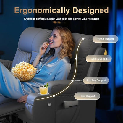 Recliner Sofa Set, Loveseat Recliner Couch and Recliner Chair with Heat & Massage, Home Theater Seating with Console, Drawer, USB Ports & Phone Holders, Reclining Loveseat for Movie Theater