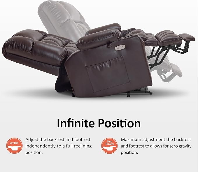 MCombo Extra Wide Dual Motor Power Lift Recliner Chair for Elderly, Zero Gravity Lift Chair with Heat and Massage, Infinite Position Recliners, USB Ports, Faux Leather R7897 (Dark Brown, Medium-Wide)
