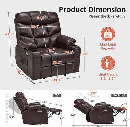 MCombo Oversized Power Lift Recliner Chair with Extended Footrest, Extra Wide for Big and Tall Elderly People, Faux Leather R7289 (Dark Brown, Medium-Wide)