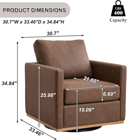 Swivel Accent Chair, 360 Degree Square Swivel Chair for Living Room, Mid Century Modern Upholstered Barrel Chair,Comfy Sofa Armchairs for Bedroom,Nursery,PU Leather, Coffee