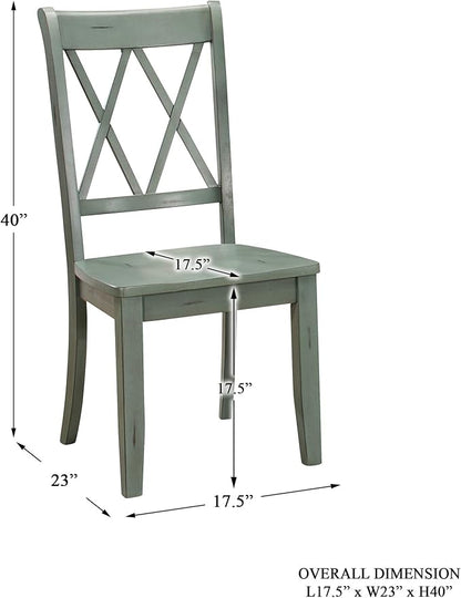 Lexicon Janina 5-Piece Dining Table Set - 66" Wood Kitchen & Dining Room Table with 4 Double X-Back Chairs, Rustic Farmhouse Rectangular Dining Set for Breakfast Nook & Family Meals, Teal