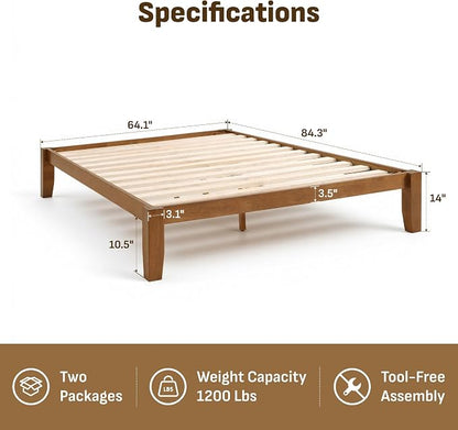 Softa Mikor Queen Japanese Joinery Bed Frame, Solid Rubberwood, 1500 Lbs Heavy Duty Slats Support, SGS Certified, 15-Min No-Tool Assembly, Noise-Free, Under-Bed Storage, No Box Spring Needed