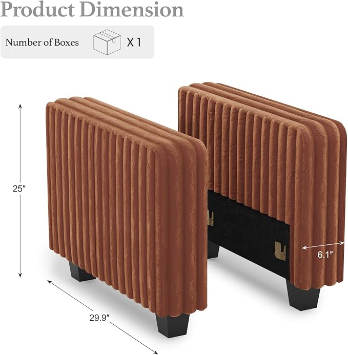 Belffin Plush Corduroy Modular Sectional Sofa Armrest Part Module for Sectional Sleeper Sofa with Pull Out Bed (Set of 2) Brick Red Couch