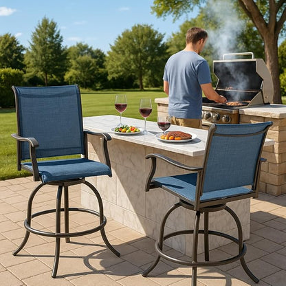 Kozyard Isabella Outdoor Swivel Bar Stools, Counter Height Patio Swivel Chairs with Textilene Seat, Outdoor Bar Height Chairs for Backyard, Bistro, Patio Bars, Navy Blue