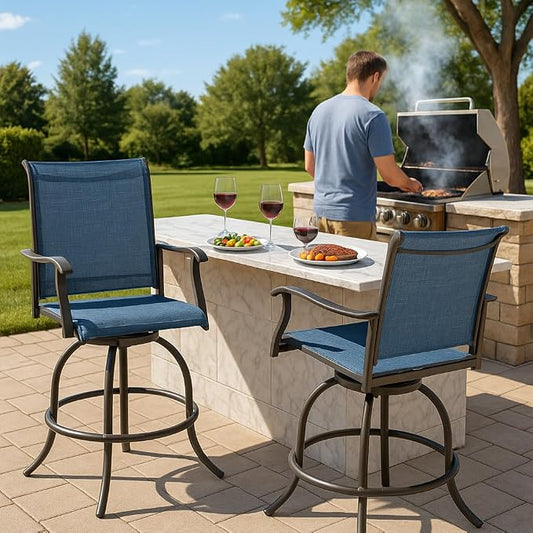 Kozyard Isabella Outdoor Swivel Bar Stools, Counter Height Patio Swivel Chairs with Textilene Seat, Outdoor Bar Height Chairs for Backyard, Bistro, Patio Bars, Navy Blue