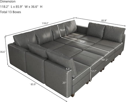 EASE MOOSE Oversized Modular Sectional Sleeper Sofa with Storage, Faux Leather sectional Sofa Large Modular Sofa Couch Sleeper for Living Room,Grey