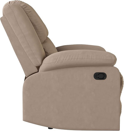 Warren 35.5" Manual Pull-Handle Recliner, Traditional Overstuffed, Pocket Coil Comfort, Black Metal Base Legs, Soft Microfiber Fabric, Beige