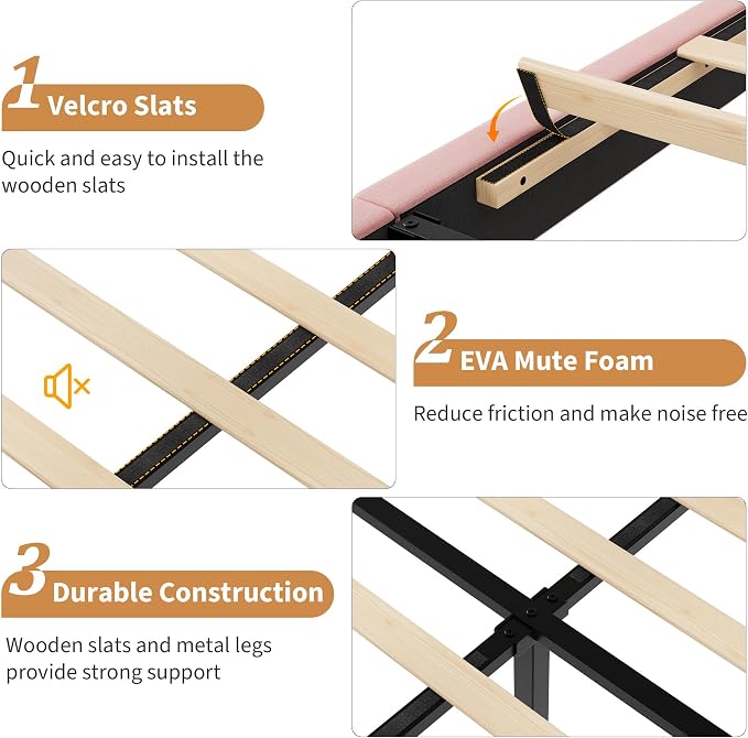 IDEALHOUSE Twin Bed Frame with Adjustable Headboard, Velvet Upholstered Platform Bed Frame Twin Size, Vertical Channel Tufted, Strong Wooden Slats, No Box Spring Needed, Easy Assembly, Pink