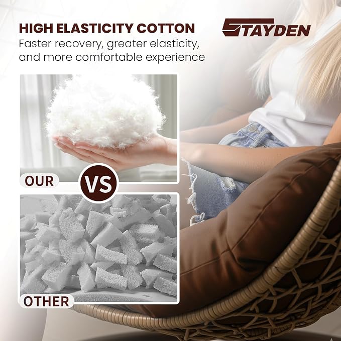 Egg Chair Cushion Replacement Outdoor Hanging Chair Cushion for Patio Furiture Hammock Swing Cushion 47x35x6 Inches (Brown)