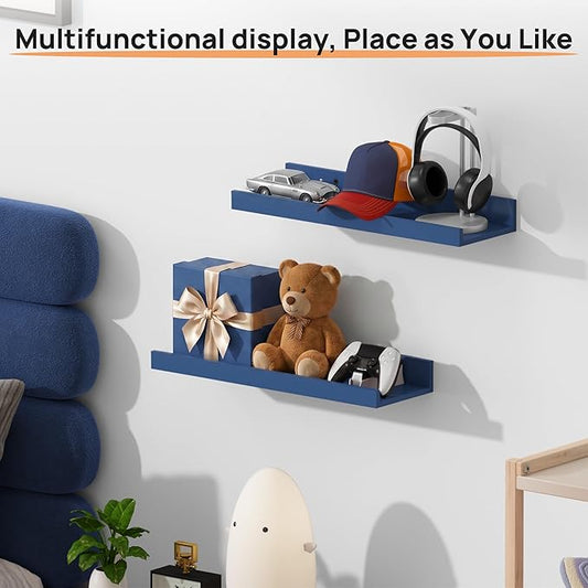 upsimples Floating Shelves for Wall, Wall Shelves for Decor Storage Set of 6, Wall Mounted Wood Shelf for Bedroom, Living Room, Bathroom, Kitchen, 15.7 inch Long Picture Ledge Shelf, Navy Blue