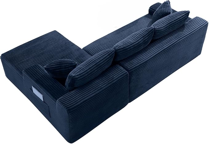 95" L-Shaped Right Facing Cloud Sectional Couch for Living Room, Modular Compressed Boneless Sectional Sofa Corduroy Boneless Corner Foam Sofa W/Chaise Lounge and Pillows