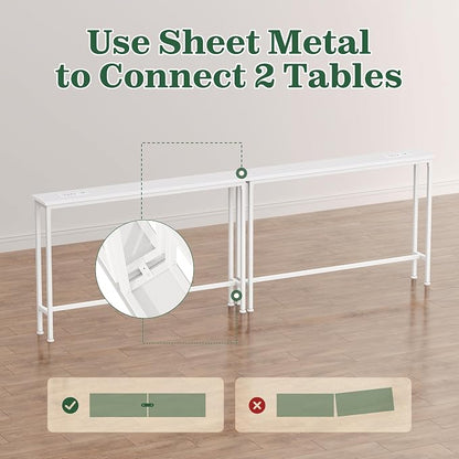 SUPERJARE 5.7 Inch Narrow Console Table with Outlet, Sofa Tables, Total Length 78.8'', Behind Couch Table, Long Entryway Tables with Charging Station, for Living Room, White