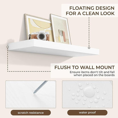 RICHFOCUS 36Inch Floating Shelves for Wall 2 Pack Shelves for Bedroom|Kitchen|Bathroom Wall Mounted Rustic Wood Floating Shelf with Invisible Brackets for Books|Storage|Decor, White