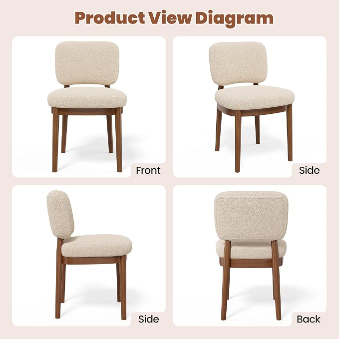 Wooden Dining Chairs Set of 4, Boucle Upholstered Kitchen Chairs with Solid Wood Legs, Mid Century Modern Dining Chairs, Farmhouse Side Chair with Hardwood Frame for Dining Room, Beige