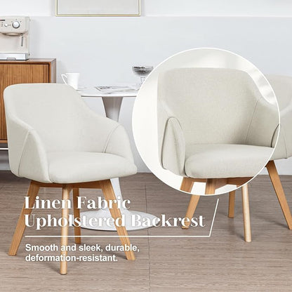 Swivel Dining Chairs Set of 4, Mid Century Modern Dining Chairs with Arms, Fabric Upholstered Kitchen Dining Room Chairs with Wood Legs for Living Room, 360°Swivel Accent Desk Chair, Beige