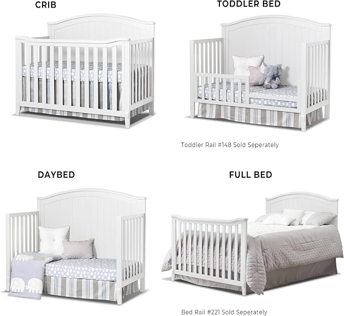 Sorelle Furniture Fairview Crib, Classic 4-in-1 Convertible Crib, Made of Wood, Non-Toxic Finish, Wooden Baby Bed, Toddler Bed, Child’s Daybed and Full-Size Bed, Nursery Furniture -White