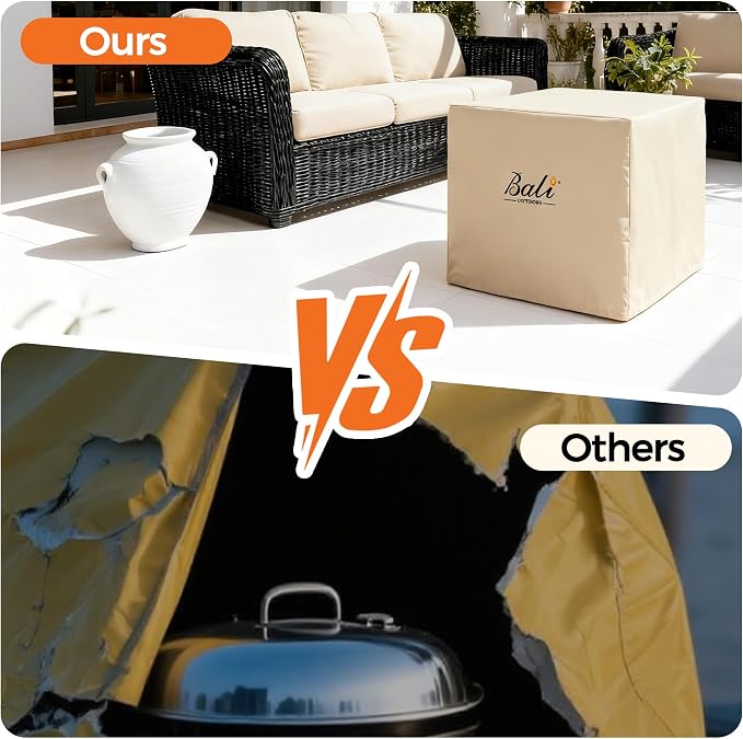BALI OUTDOORS Square Durable Fire Pit Cover, 600D Heavy Duty with PVC Coating, Khaki, 28.3'' x 28.3'' x 25''