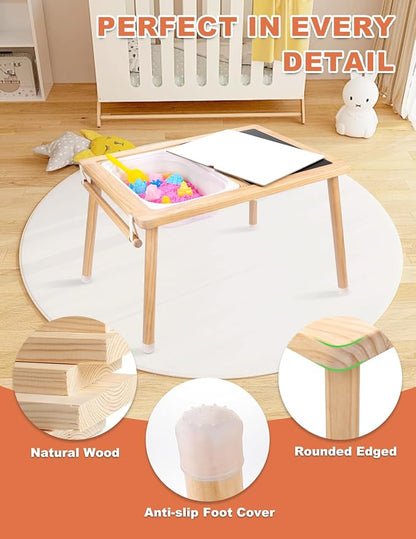 Kids Sensory Table，Sensory Activity Table with Paper Roll Stick & Double-Side Board，Toddler Play Sand Table with 3 Storage Bins，Indoor Outdoor Boys Gilrs