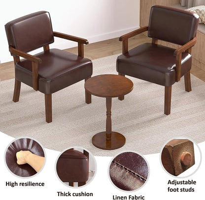 FAGAGA Accent Chairs Set of 2 with Table, PU Leather Living Room Chairs Oversize with Soft Seat and Armrests for Living Room Dinning Room Bedroom Reading Room Waiting Room