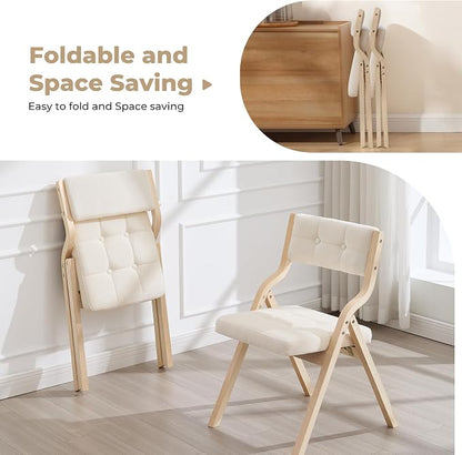 6-Pack Folding Dining Chairs with Cushion,Padded Foldable Dining Chairs,Portable Wooden Folding Chairs with Tufted Buttons Seat for Dining Rooms Kitchen Wedding and Party Indoor Beige
