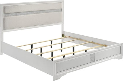 Coaster Home Furnishings Miranda Contemporary 5-Piece Bedroom Set Fabric Upholstered Eastern King Size Panel Bed Frame 54-inch Headboard White 205110KE-S5