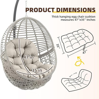 Outdoor Hanging Egg Chair Cushions Waterproof Navy Blue Hammock Chair Cushion with Ties Patio Egg Swing Chair Replacement Pads for Indoor Outdoor Garden Balcony,47 * 35"