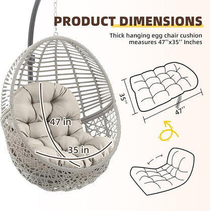 Wicker Egg Chair Cushion Replacement for Outdoor Furniture Waterproof Egg Swing Chair Cushions with Ties Teal Blue Thick Hanging Basket Chair Pads for Garden Patio Balcony,47"*35"