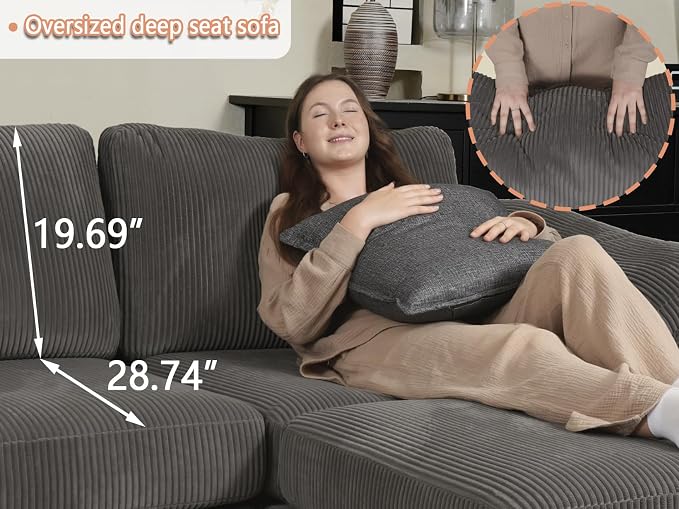 EASE MOOSE Sectional Modular Sofa, Oversized L Shape Sectional Couch Wide Deep seat Sectional Sofa Comfortable Grey Modular Sofa