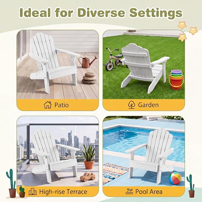 Giantex Kids Adirondack Chair, All-Weather HIPS Children's Outdoor Chair with Tilted High Backrest, Toddler Beach Chair for Garden Patio Backyard, Kids Lawn Chairs for Age 3-7 (2,White)