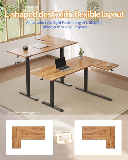 YIHAYO Reversiable L-Shaped Electric Standing Desk, 59 Inches Stand Up Corner Desk, Sit and Stand Up for Work Office Home, Ergonomic Rising Computer Table with Splice Board, Rustic Brown