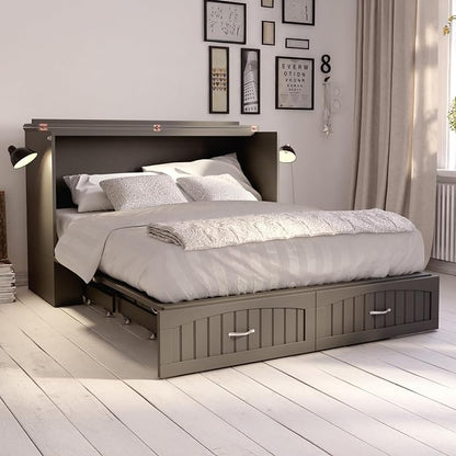 AFI, Southampton Murphy Bed Chest Queen with 6" Mattress, Storage Drawer & Built-in USB Charger, Grey