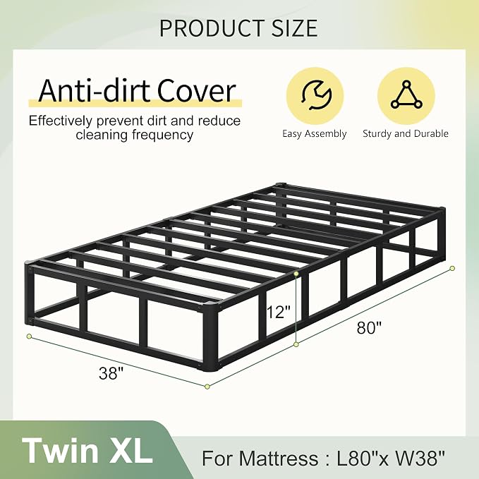 Lutown-Teen 12 Inch Twin XL Box Spring High Profile, Heavy Duty Metal Box Spring Twin XL Bed Base with Fabric Cover, Mattress Foundation, Noise Free, Easy Assembly