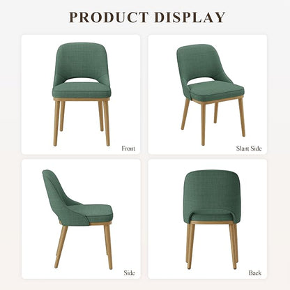 Modern Upholstered Dining Chairs Set of 2, Open Back with Solid Wood Legs, Ergonomic Curved Back Fabric Kitchen Chairs for Dining Room & Kitchen, Living Room Side Chairs, Farmhouse, Green