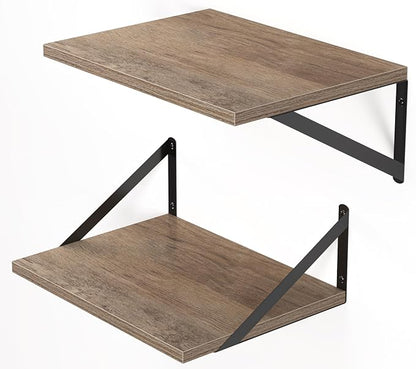 Heimlove Deep Floating Shelves for Wall, 16W x 12D Rustic Grey Wood Wall Shelves Set of 2, Large Floating Shelf for Living Room, Kitchen, Office, Bedroom and Decor Storage, with Metal Bracket - Grey