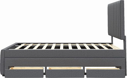 Bellemave Full Size Bed Frame with Twin Trundle Bed and Storage Drawers,Linen Upholstered Bed Frame,Full Size Trundle Bed with Adjustable Headboard for Kids Teens Adults,Gray
