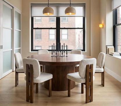 CIMOTA Modern Boucle Dining Chairs Set of 6, Upholstered Armless Side Chairs with Ergonomic Curved Back/Walnut Wood Legs, Mid-Century Accent Chairs for Kitchen or Dining Room, Beige