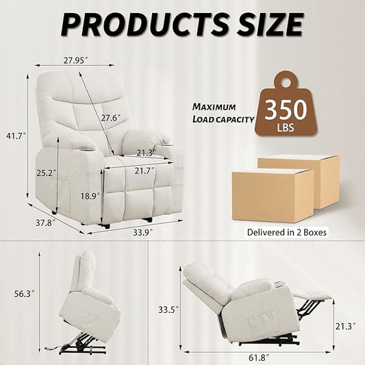 Korser Power Recliner Chair with Massage and Heating, Power Lift Recliner Chair for Elderly and Adults, Electric Recliner with Remote Control and Cup Holders for Living Room, Linen Fabric