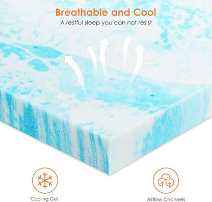 Sweetcrispy Mattress Topper King, 3 Inch Thick Memory Foam Gel Infused Cooling Pad for Pressure Relieve for King Size Bed, Sleeper Sofa, RV, Camper, CertiPUR US Certified, Ventilated and Breathable