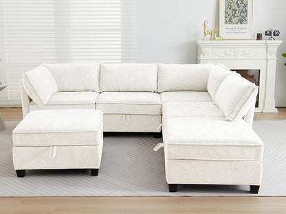 ORRD Corner Modular Sectional Sofa Set, Convertible L Shaped Couch with Storage, 6 Seater Sofa Modular with Ottomans and Reversible Chaise for Living Room, Office (Beige)