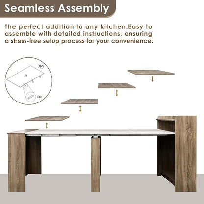 20"-99" Extendable Dining Table with Storage for 2-10 People, Modern Modular Extension Table, Space-Saving Extra Long Multifunctional Folding Dining Table, Oak