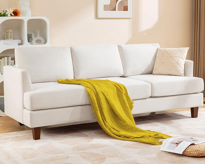 Busaurus 3 Seater Sofa Couch with Deep Seats, 89" Mid Century Modern Upholstered Sofa, Comfy Sofas with Armrests, Couches for Living Room, Bedroom, Apartment and Office (Beige)