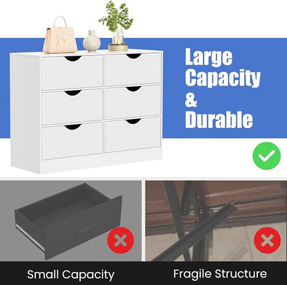 Housoul 6-Drawer Dresser for Bedroom, Featuring 6 Fabric PU Drawers, Buffets & Sideboards, Spacious Organizer, 6-Drawer Closet Chest Suitable for Closet, Living Room, Hallway, White