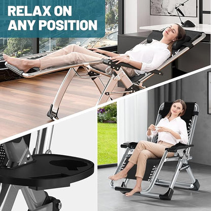 DoCred Zero Gravity Chair, Lawn Recliner, Reclining Patio Lounger Chair, Folding Portable Chaise with Detachable Soft Cushion, Cup Holder, Headrest