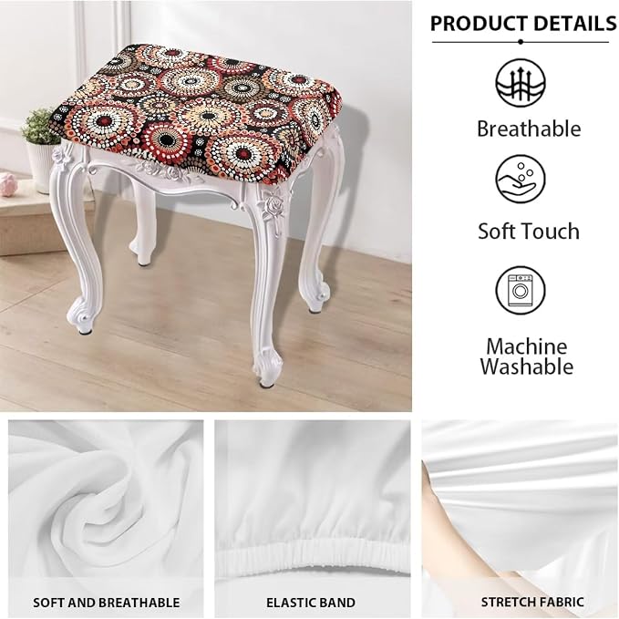 Boho Floral Bar Stool Covers Rectangle Set of 2 Stretch Barstool Seat Covers Bar Stool Chair Covers Rectangle Removable Bar Stool Seat Covers Bench Covers Slipcover Vanity Chair Cover