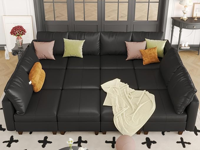 EASE MOOSE Oversized Modular Sectional Sleeper Sofa with Storage, Faux Leather sectional Large Modular Sofa Couch Sectional Sofa Sleeper for Living Room
