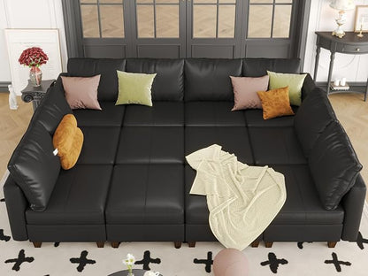 EASE MOOSE Oversized Modular Sectional Sleeper Sofa with Storage, Faux Leather sectional Large Modular Sofa Couch Sectional Sofa Sleeper for Living Room
