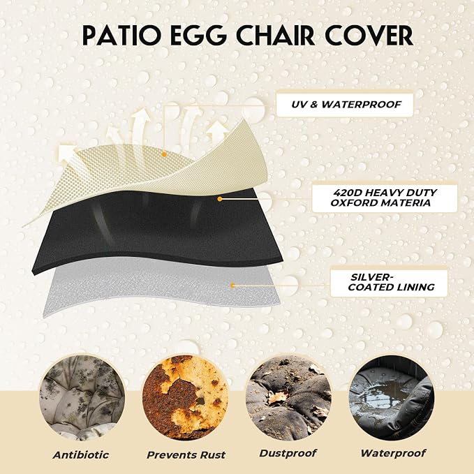Double Egg Chair Cover Waterproof 420D Oxford Hanging Outdoor Furniture Covers for Patio Wicker Egg Swing Cocoon Chair, 91x80 Inches,Beige
